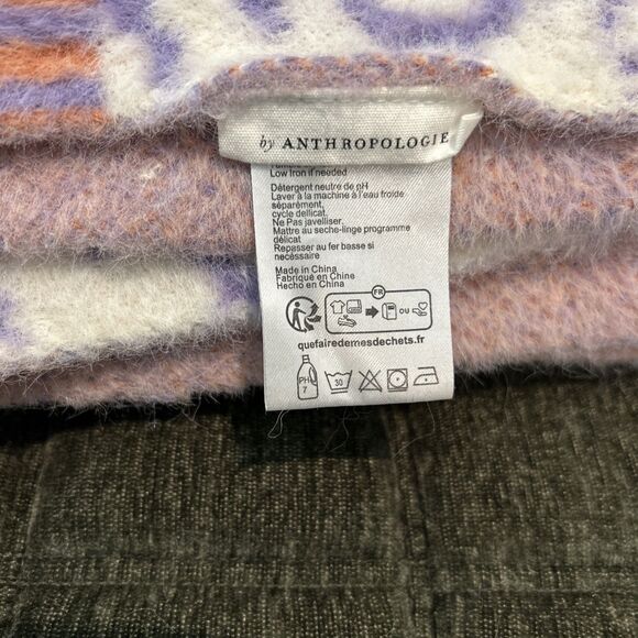 Anthropologie Cozy Knit Fable Throw Blanket Purple White Orange - Picture 2 of 10